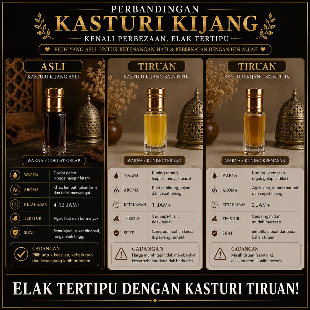 Perbezaan kasturi asli tiruan